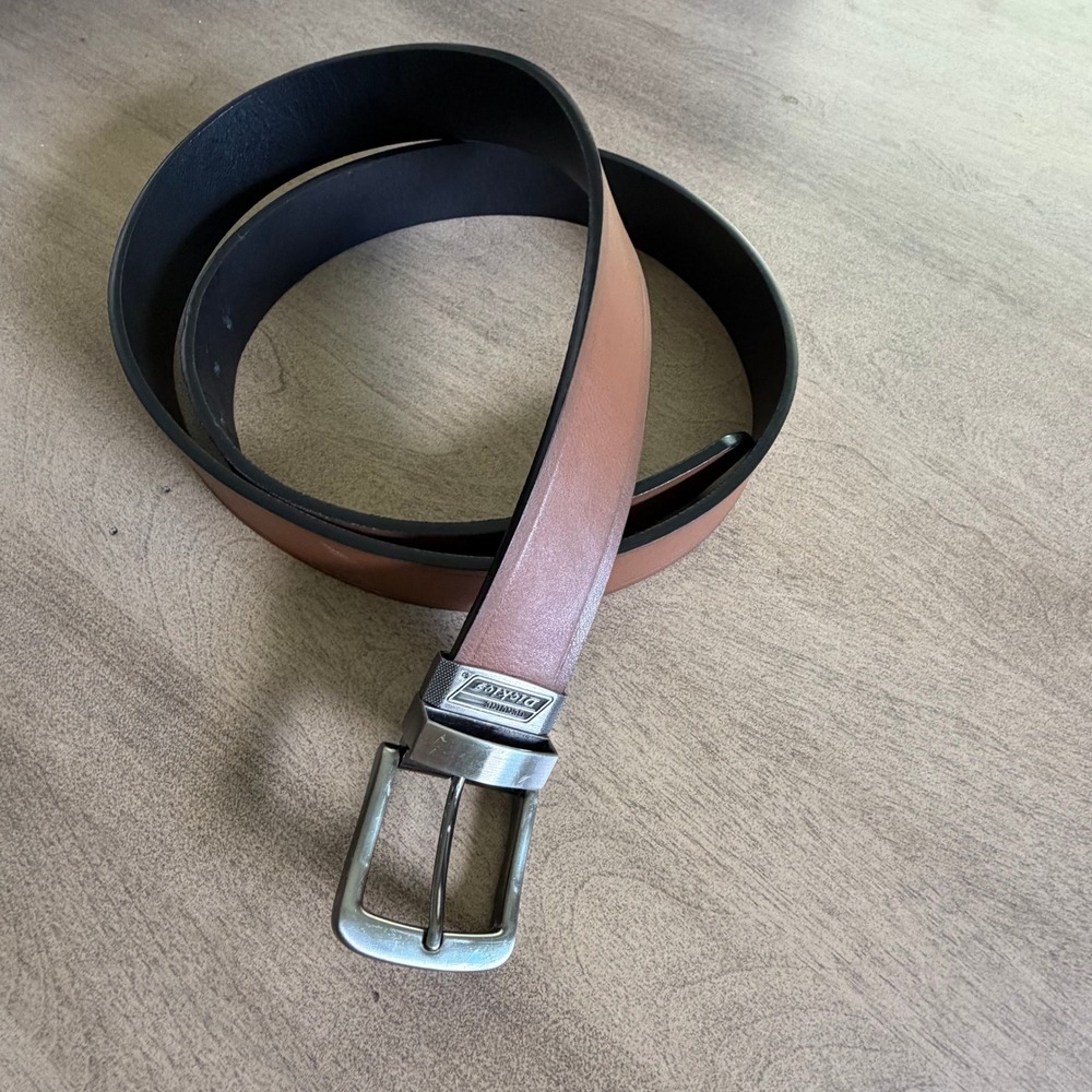 Dickies Mens Reversible Leather Belt Brown Black Swivel Buckle 46-48